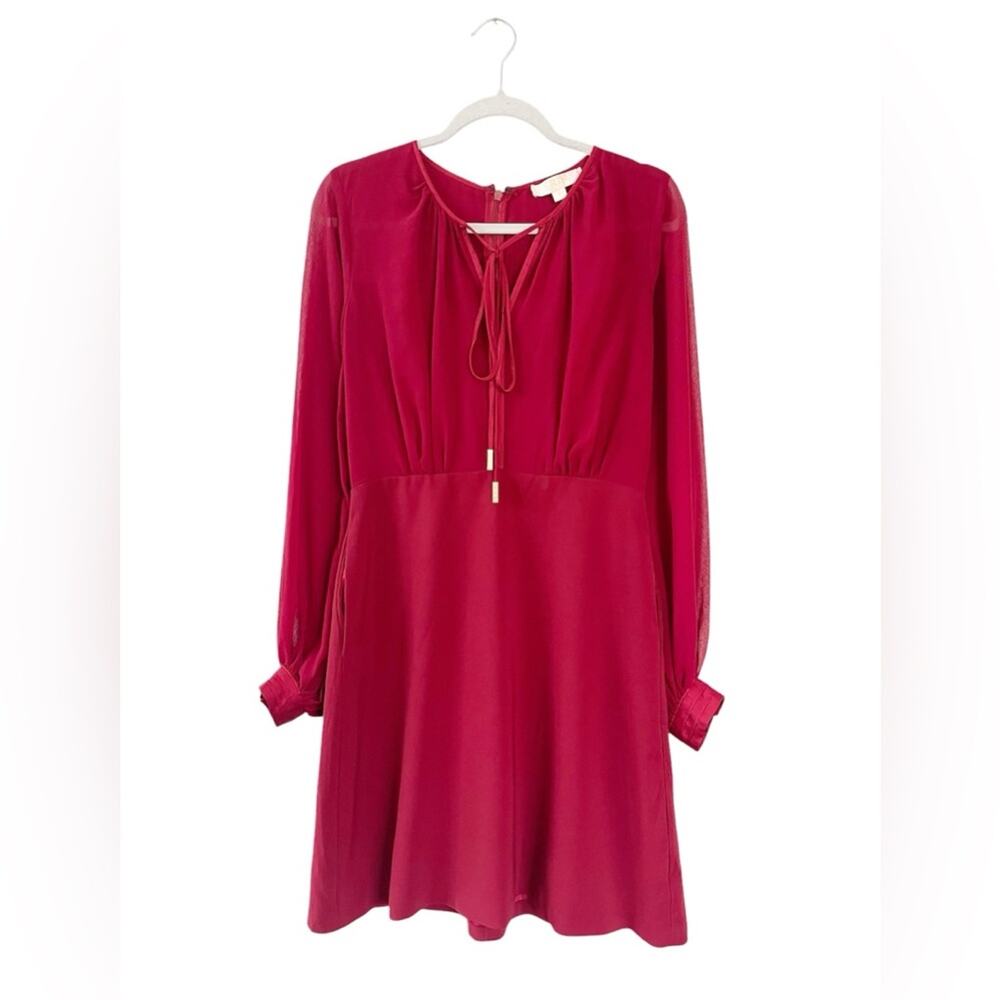 Erin Fetherson Red Sheer Sleeve Dress Size 6 EUC